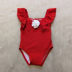 Janie and Jack red ruffle sleeve swim suit w/ cute white flower size 18-24M NWT